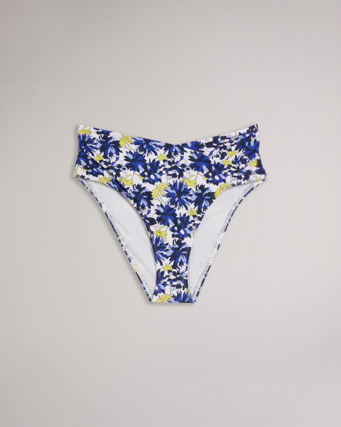 Vetement de Bain Ted Baker Floral High Waist Crossover Bikini Bottom Bleu Femme | BAA-57461237